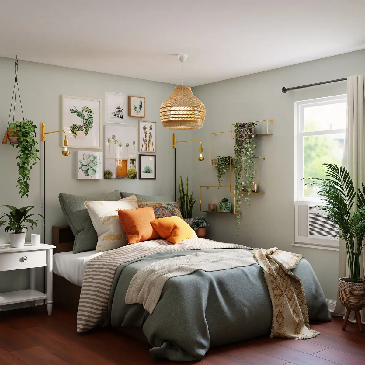 Aufgeräumtes helles Schlafzimmer